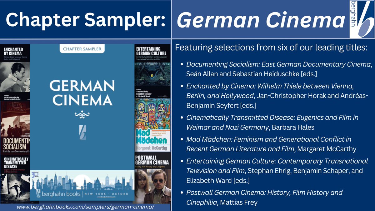 BerghahnFilm's tweet photo. It's important to advance research &amp; scholarship. In addition to our #OpenAccess titles, we're now offering another FREE #ChapterSampler, bringing key title extracts together in a curated #GermanCinema collection.

Download today &amp; enjoy: https://t.co/WLXVikrHSG

#FilmStudies https://t.co/07RVhY1rNE