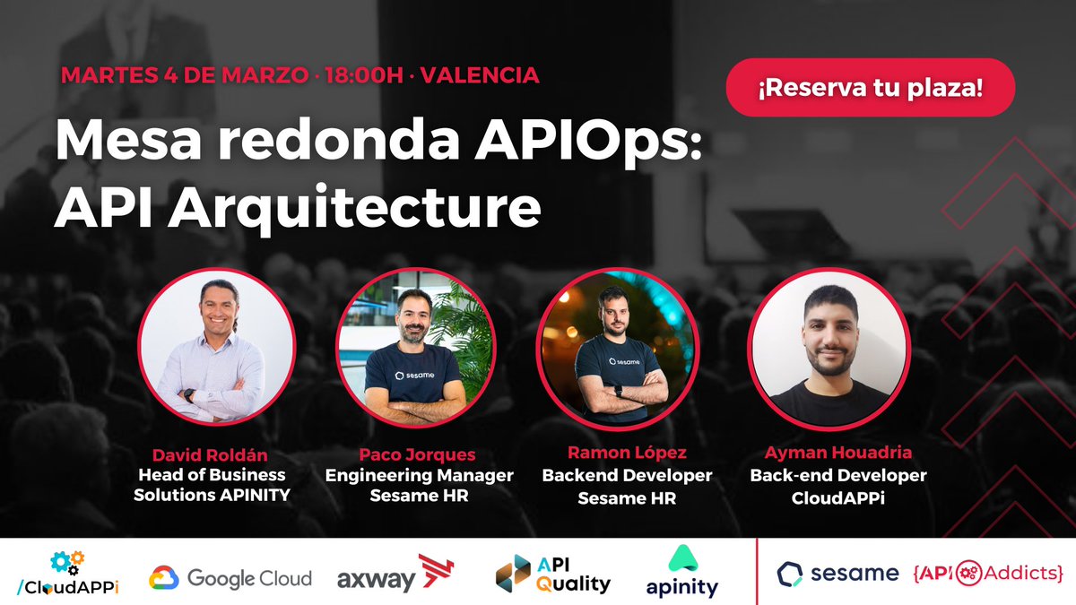 APIAddicts's tweet image. #APIOpsDays de Valencia con #SesameHR
Si eres #APIDeveloper y quieres conocer los secretos del #APIOps, no te puedes perder este evento donde contamos con los mejores speakers.
¡Regístrate gratis! apiaddicts.org/apiops-days-va…
#APIAddicts #Valencia #APIs #MercadonaIT #Evento