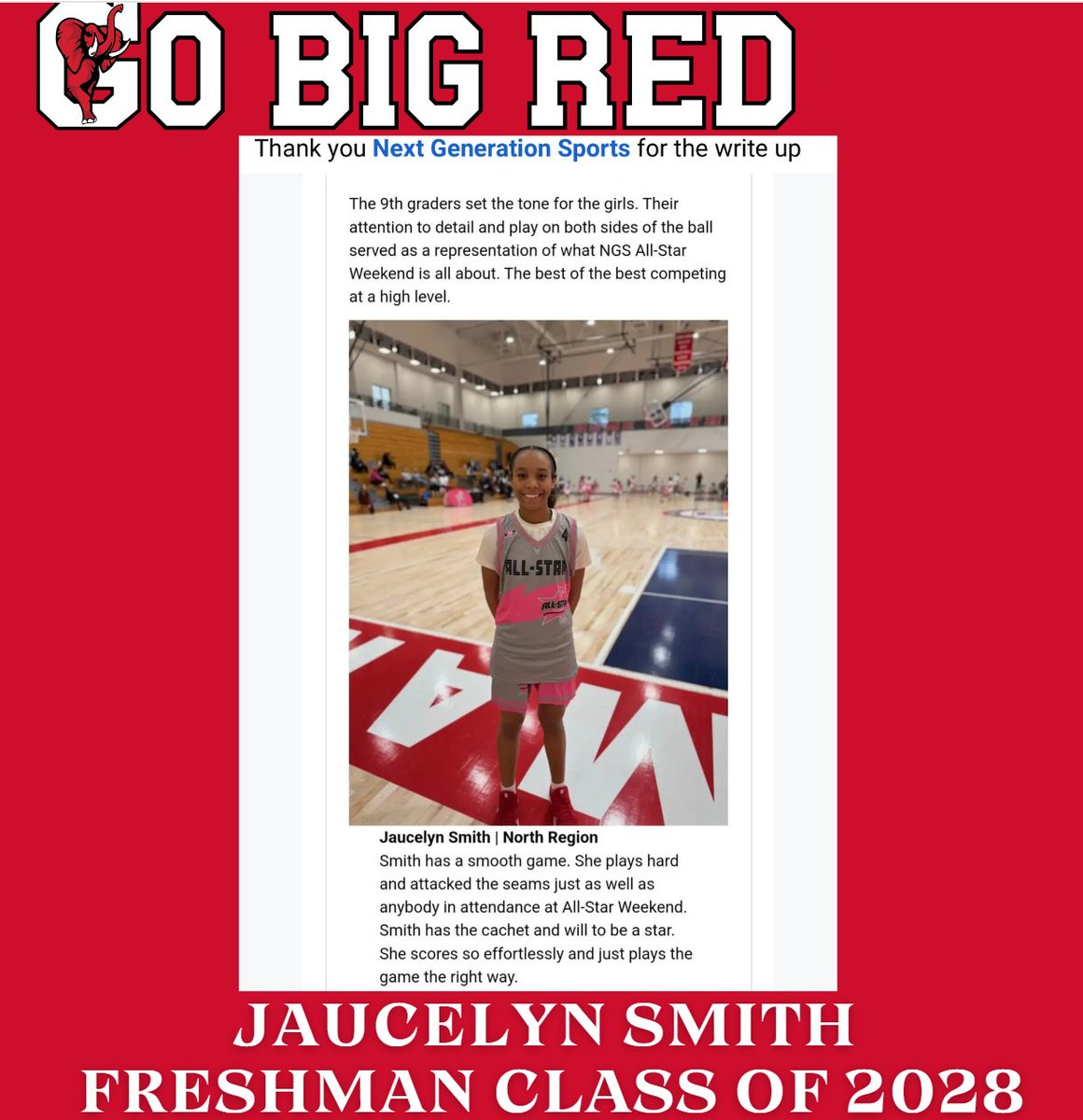 GREAT Write up from Next Generation Sports on Jaucelyn Smith Class of 2028! College Coaches More to Come from this Young Student Athlete!