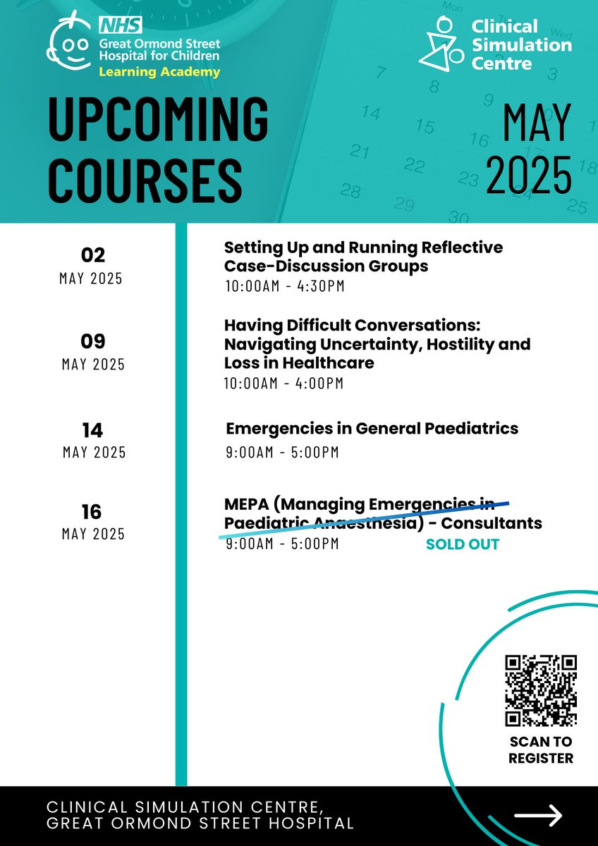 GOSH Clinical Simulation Centre (@gosh_csc) on Twitter photo Interested in joining a simulation course?
Sign up here: tinyurl.com/CSCCourses25
Email Simulation@gosh.nhs.uk for the full 2025 course brochure Interested in joining a simulation course?
Sign up here: tinyurl.com/CSCCourses25
Email Simulation@gosh.nhs.uk for the full 2025 course brochure