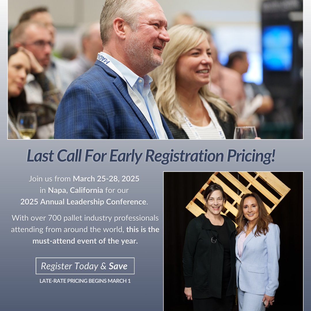 Join us March 26-28 in Napa, California, for “Innovation Uncorked: How AI, Automation, and Business Strategy Shape Our Future.” 
If you haven’t registered yet, now’s the time – late rates begin March 1: palletcentral.com/page/Register-…