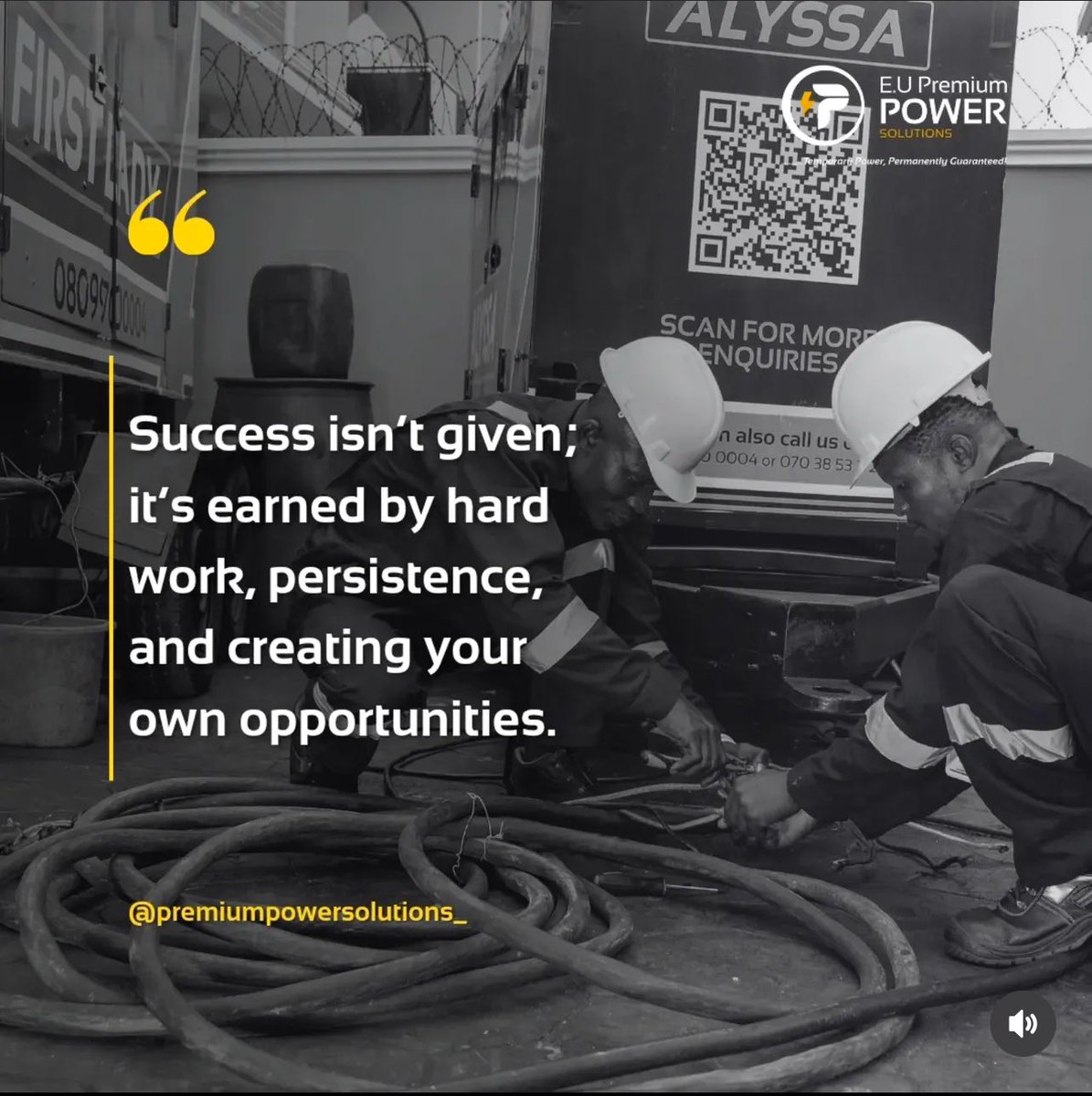 ppsolutions_'s tweet image. What are you working towards this week? Please share with us in the comments!

Need a professional team to supply reliable temporary power and handle your generator maintenance?

Call us on 08099700004 or 09160205000

#premiumpower #generatorrentalsinlagos  #generatorforrent