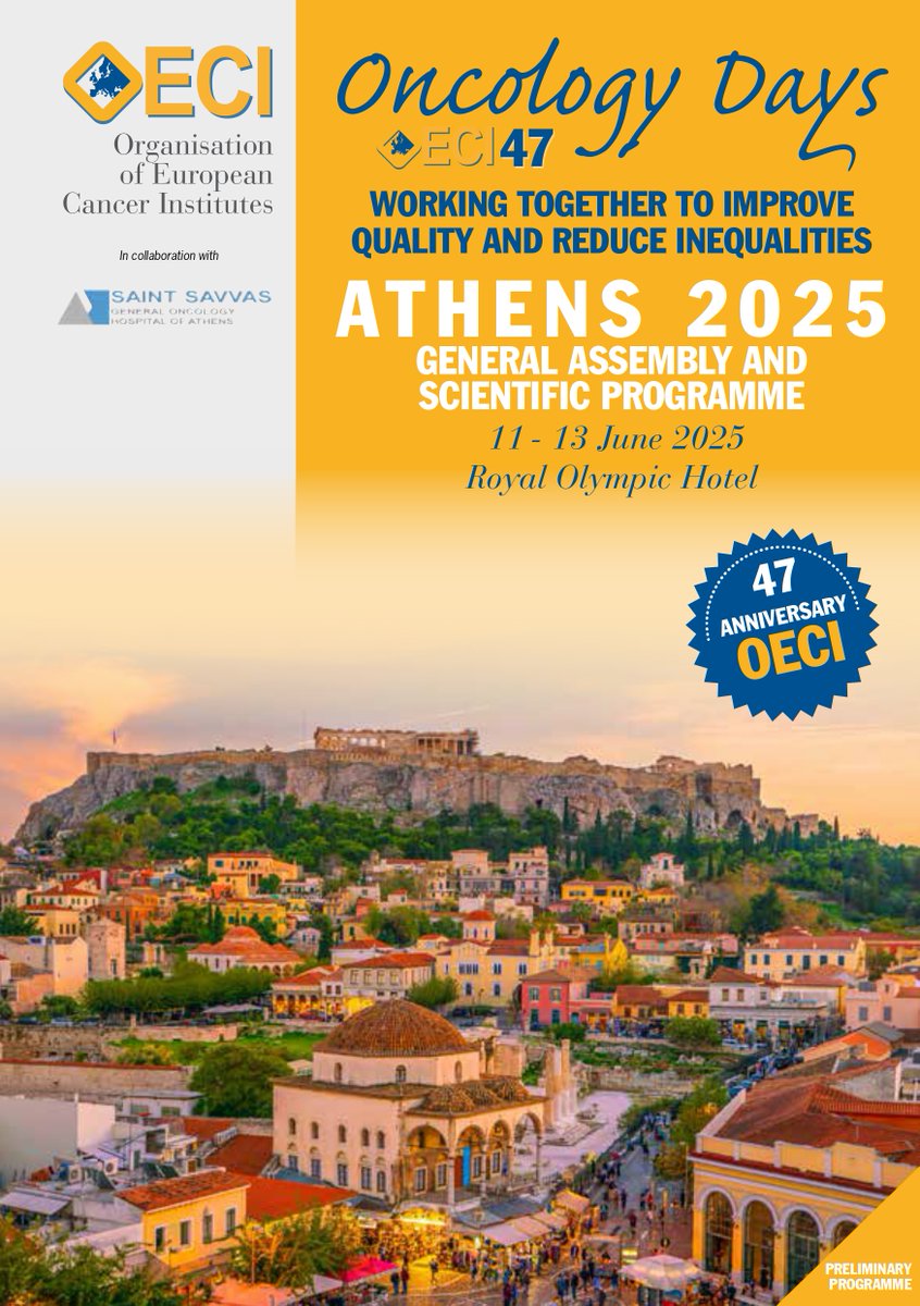 📣 OECI Oncology Days 2025 – Join Us in Athens!

Happening June 11-13, 2025, at the Royal Olympic Hotel, this event brings together top experts to discuss the future of #CancerCare &amp; #CancerResearch in Europe.

📄 Programme &amp; registration: oeci.eu/Assembly.aspx