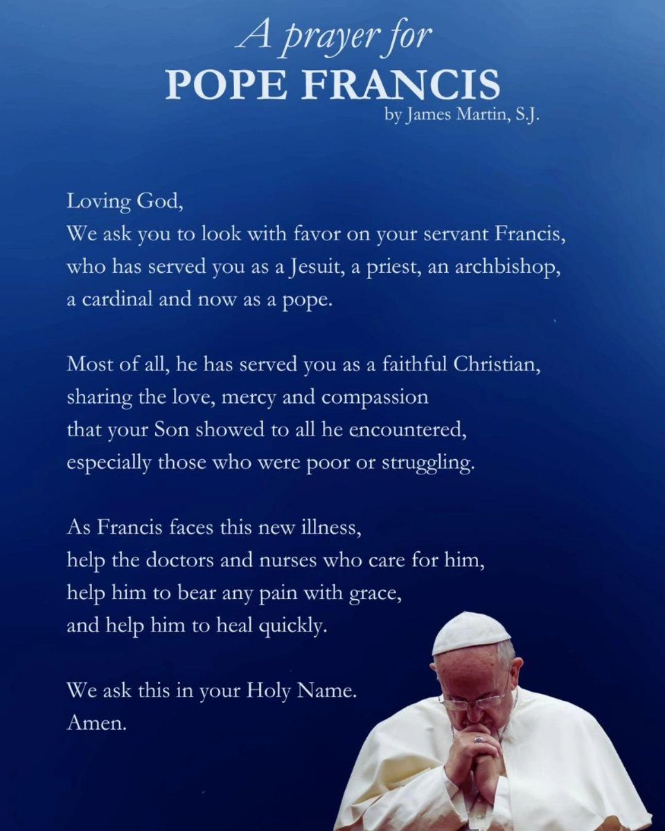 Midwest Jesuits (@midwestjesuits) on Twitter photo A prayer for Pope Francis during his grave illness by <a href="/JamesMartinSJ/">James Martin, SJ</a>.
buff.ly/41iqRvQ 🙏 A prayer for Pope Francis during his grave illness by <a href="/JamesMartinSJ/">James Martin, SJ</a>.
buff.ly/41iqRvQ 🙏