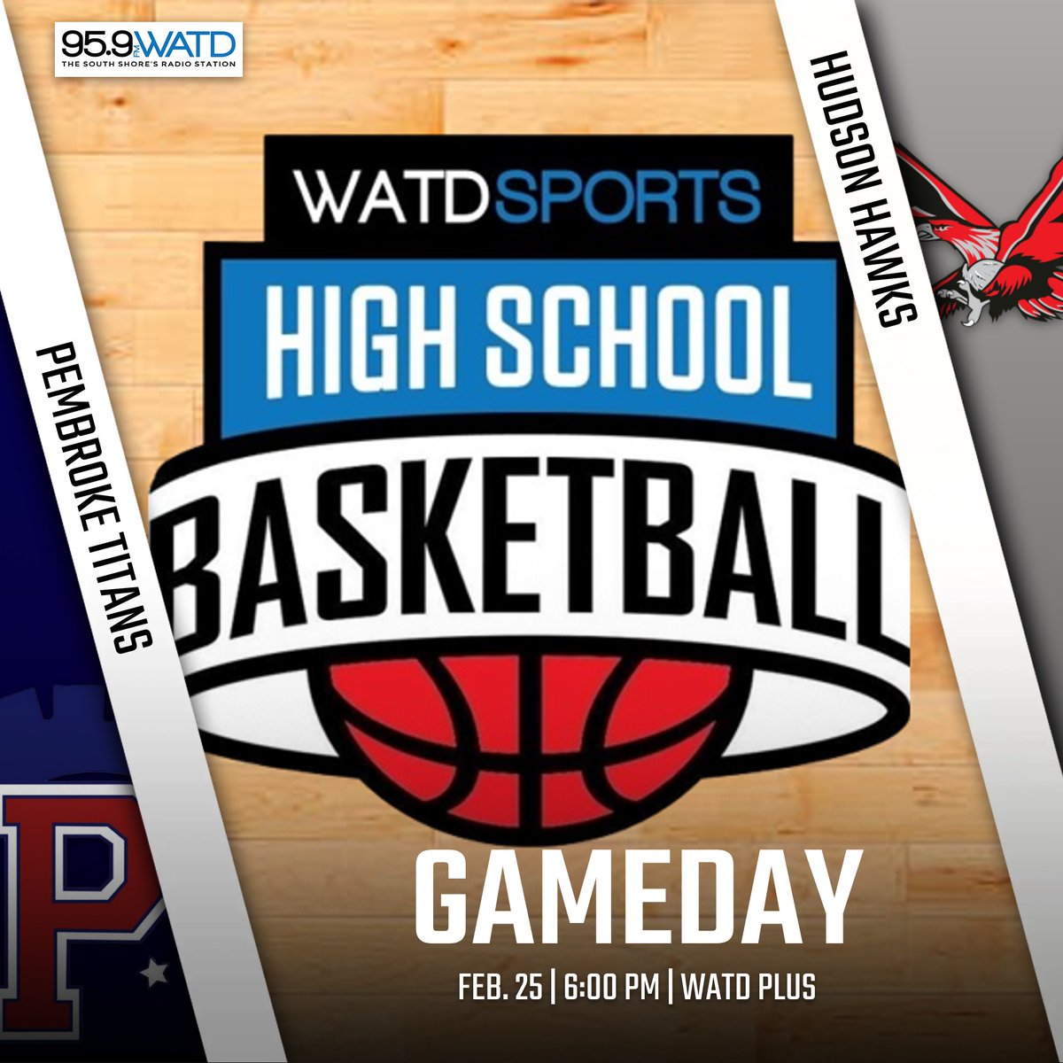 GAMEDAY!

Playoff coverage begins tonight on the WATD Sports Network!

Tune in for live coverage of (30) <a href="/PHS_Titans/">Pembroke Athletics</a> vs (35) <a href="/hawks_hoops/">Hudson Boys Hoops</a> in Prelim action of the Div. 3 Boys tourney

🕑 6:00 PM
💻 959watd.com/watdplus