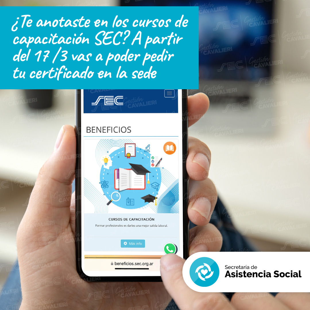 ¿Te anotaste en los cursos de capacitación SEC? A partir del 17 /3 vas a poder pedir tu certificado de alumno regular en la sede y generar la solicitud para obtener tu kit de útiles. 

Mirá toda la info sobre Vuelta al Cole en 📲 beneficios.sec.org.ar/VueltaAlCole.

#SoyComercio #SoySEC