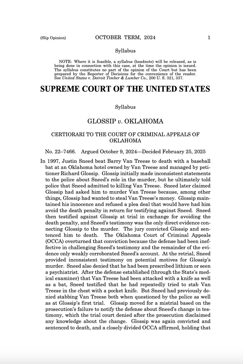 Robert Dunham (@rdunhamdp) on Twitter photo BREAKING: In a 5-3 ruling, the U.S. Supreme Court has granted a new trial to Oklahoma death-row prisoner Richard Glossip. supremecourt.gov/opinions/24pdf… <a href="/RealRichGlossip/">Save Richard Glossip</a> <a href="/Okla_OAG/">Oklahoma Attorney General Gentner Drummond</a> <a href="/WTIUSA/">Witness to Innocence</a> <a href="/innocence/">Innocence Project</a> <a href="/OKCADP/">OK-CADP</a> <a href="/CCATDP/">Conservatives Concerned</a> BREAKING: In a 5-3 ruling, the U.S. Supreme Court has granted a new trial to Oklahoma death-row prisoner Richard Glossip. supremecourt.gov/opinions/24pdf… <a href="/RealRichGlossip/">Save Richard Glossip</a> <a href="/Okla_OAG/">Oklahoma Attorney General Gentner Drummond</a> <a href="/WTIUSA/">Witness to Innocence</a> <a href="/innocence/">Innocence Project</a> <a href="/OKCADP/">OK-CADP</a> <a href="/CCATDP/">Conservatives Concerned</a>