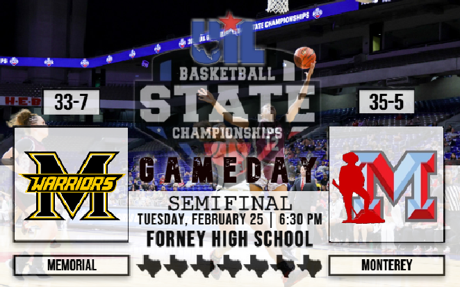 Texas UIL Basketball (@txhshoop) on Twitter photo 2025 UIL Texas Girls Basketball State Championships.🏀🔥🏆
<a href="/GBBWarriors/">Memorial Warriors Girls Basketball</a> vs. <a href="/Monterey_Sports/">Monterey HS Athletics</a>
📅 2/25/2025 @ 6:30p.
📺 Livestream: bit.ly/3CTrIea
<a href="/mhscheernation/">Frisco Memorial Cheer</a> @2018Memorial <a href="/FriscoMHSPTSA/">FriscoMemorialPTSA</a> <a href="/ConnieE555/">Classy C 5</a> <a href="/D1BasketballDFW/">Matt Steffe</a> <a href="/PaytonJones08/">Payton Jones</a> <a href="/LaMae21/">Rochelle</a> 2025 UIL Texas Girls Basketball State Championships.🏀🔥🏆
<a href="/GBBWarriors/">Memorial Warriors Girls Basketball</a> vs. <a href="/Monterey_Sports/">Monterey HS Athletics</a>
📅 2/25/2025 @ 6:30p.
📺 Livestream: bit.ly/3CTrIea
<a href="/mhscheernation/">Frisco Memorial Cheer</a> @2018Memorial <a href="/FriscoMHSPTSA/">FriscoMemorialPTSA</a> <a href="/ConnieE555/">Classy C 5</a> <a href="/D1BasketballDFW/">Matt Steffe</a> <a href="/PaytonJones08/">Payton Jones</a> <a href="/LaMae21/">Rochelle</a>