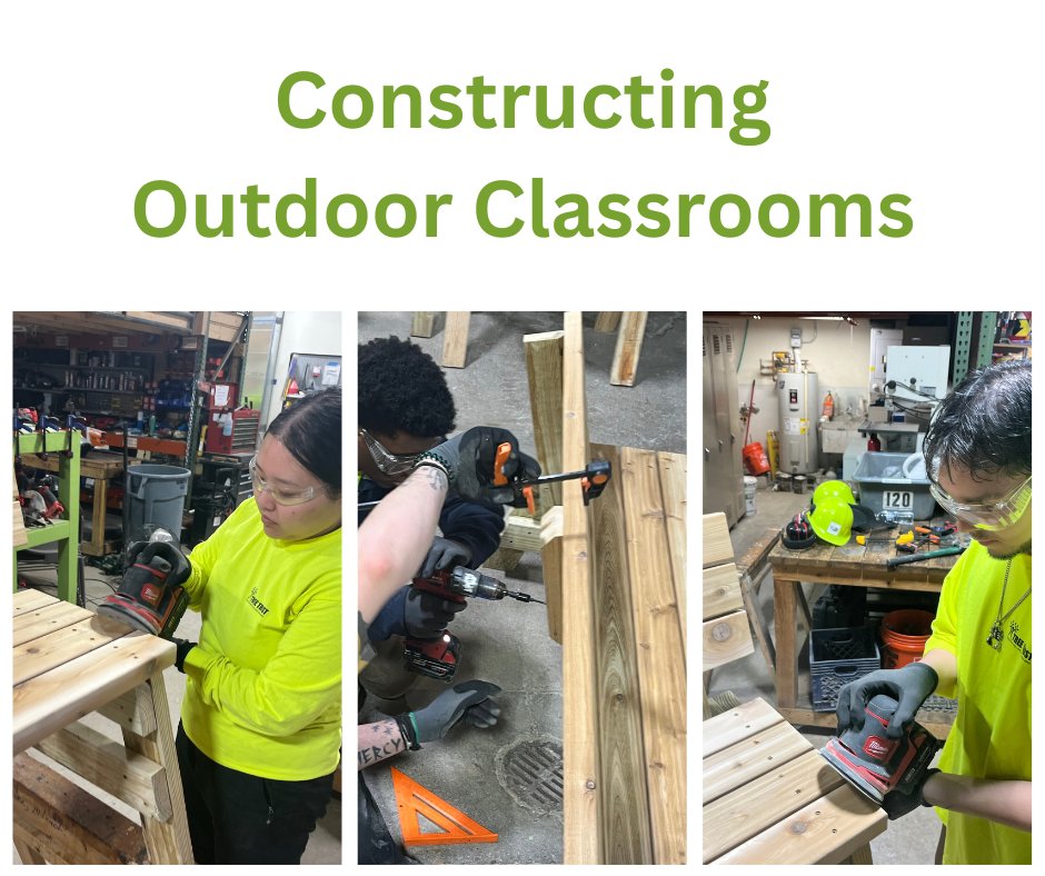 TreeTrust's tweet image. Busy day in the shop! 💪🌳 Tree Trust YouthBuild is putting the final touches on these benches, soon to become outdoor classrooms for Learning with Trees™ schools. Hands-on skills making a real impact! 🌿 #YouthBuild #OutdoorLearning #LearningWithTrees