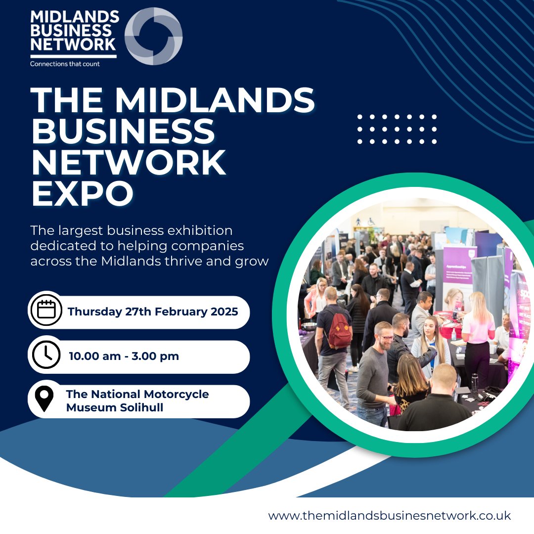 We are delighted to announce that we are exhibiting at The Midlands Business Network Expo on Thursday! 

Hear all about our business support offering from short courses, to apprenticeships and longer-term partnerships! 

Book your free ticket here: l8r.it/CWpD