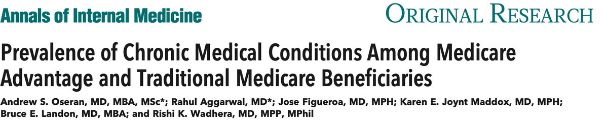 Andrew Oseran, MD MBA (@andrewoseran) on Twitter photo New study out in <a href="/AnnalsofIM/">Annals of Int Med</a> with <a href="/RahulAggarwalMD/">Rahul Aggarwal</a> <a href="/rkwadhera/">Rishi Wadhera, MD MPP</a> <a href="/joefigs2/">Jose Figueroa, MD, MPH</a> <a href="/kejoynt/">Karen Joynt Maddox</a> <a href="/Bruce_Landon/">Bruce Landon</a>
1/ Medicare Advantage (MA) plans receive fixed payments from the federal government which are risk-adjusted based on beneficiaries underlying medical complexity. New study out in <a href="/AnnalsofIM/">Annals of Int Med</a> with <a href="/RahulAggarwalMD/">Rahul Aggarwal</a> <a href="/rkwadhera/">Rishi Wadhera, MD MPP</a> <a href="/joefigs2/">Jose Figueroa, MD, MPH</a> <a href="/kejoynt/">Karen Joynt Maddox</a> <a href="/Bruce_Landon/">Bruce Landon</a>
1/ Medicare Advantage (MA) plans receive fixed payments from the federal government which are risk-adjusted based on beneficiaries underlying medical complexity.