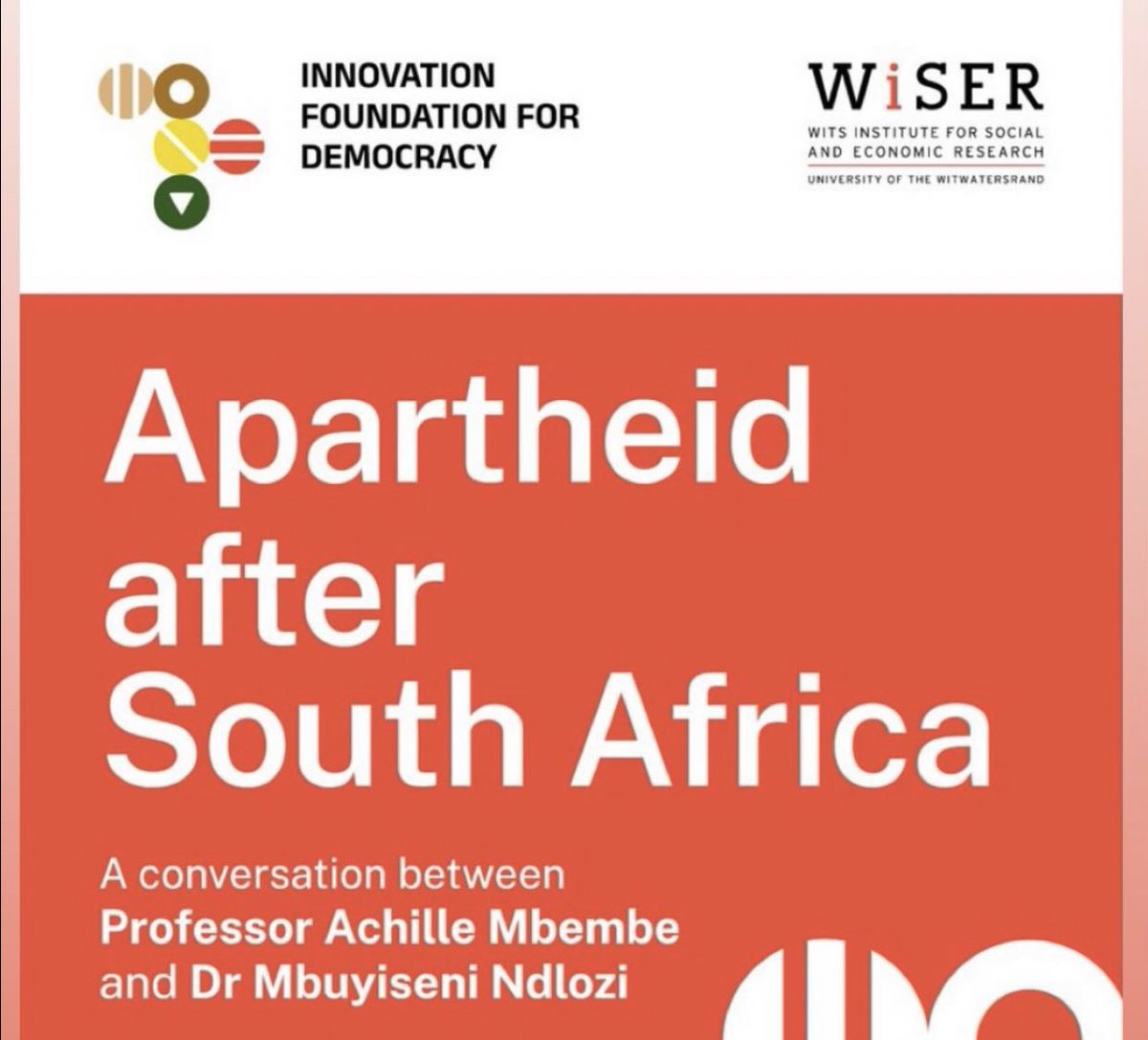 SITHOLEEXPRESS (@sthembisomedia) on Twitter photo .<a href="/WitsWiSER/">WiSER</a> will tonight be hosting Dr <a href="/MbuyiseniNdlozi/">Mbuyiseni Ndlozi</a> as he will in conversation with Prof. Achille Mbembe on ‘Apartheid after South Africa'.
Catch live stream from 18:00 here: m.youtube.com/watch?v=zIdQLo…
<a href="/SizweMpofuWalsh/">Sizwe Mpofu-Walsh</a> great to see you. .<a href="/WitsWiSER/">WiSER</a> will tonight be hosting Dr <a href="/MbuyiseniNdlozi/">Mbuyiseni Ndlozi</a> as he will in conversation with Prof. Achille Mbembe on ‘Apartheid after South Africa'.
Catch live stream from 18:00 here: m.youtube.com/watch?v=zIdQLo…
<a href="/SizweMpofuWalsh/">Sizwe Mpofu-Walsh</a> great to see you.