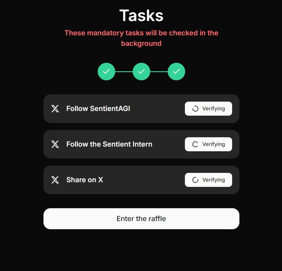 融资8500w的又重新开放了预注册抽奖 
限时一天 速冲！ 
入口: raffle-chat.sentient.xyz