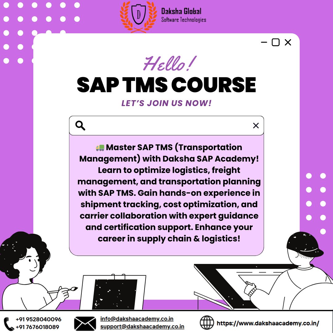Daksha_Global's tweet image. 🚚 Master SAP TMS (Transportation Management System) with Daksha SAP Academy!

🚀 Gain hands-on experience and certification support from industry experts.

📞 Call Now: +91 9528040096 and +91 7676018089

🌐 Visit: dakshaacademy.co.in

#SAPTMS #DakshaSAPAcademy #SAPCareer