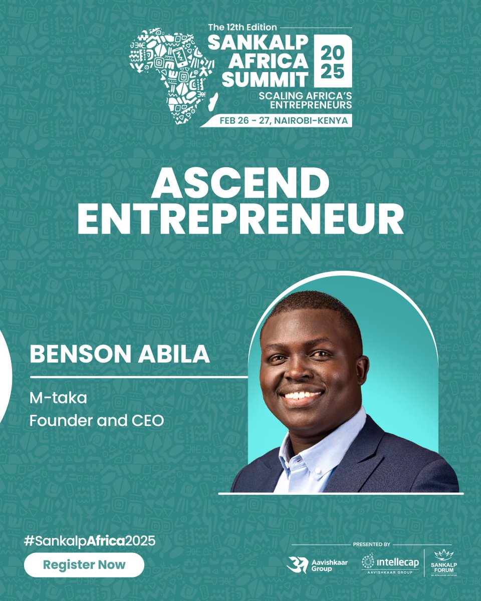 SankalpForum's tweet image. ♻️ Meet Benson Abila, the Founder &amp;amp; CEO of M-Taka is tackling waste management with innovative waste solutions for a cleaner Africa 🌱🚮💡

📅 Feb 27, 2025 | ⏰ 11:00 AM - 12:30 PM
🔗 Register now: bit.ly/SankalpAfrica2…

#SankalpAfrica2025 #WasteSolutions #CircularEconomy