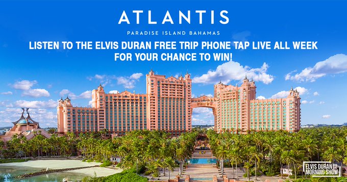 Elvis Duran Show (@elvisduranshow) on Twitter photo #Ad Listen all week for our Free Money Phone Tap to win a trip with our friends at <a href="/atlantisbahamas/">AtlantisBahamas</a>!🌴 bit.ly/42U8eAT #Ad Listen all week for our Free Money Phone Tap to win a trip with our friends at <a href="/atlantisbahamas/">AtlantisBahamas</a>!🌴 bit.ly/42U8eAT