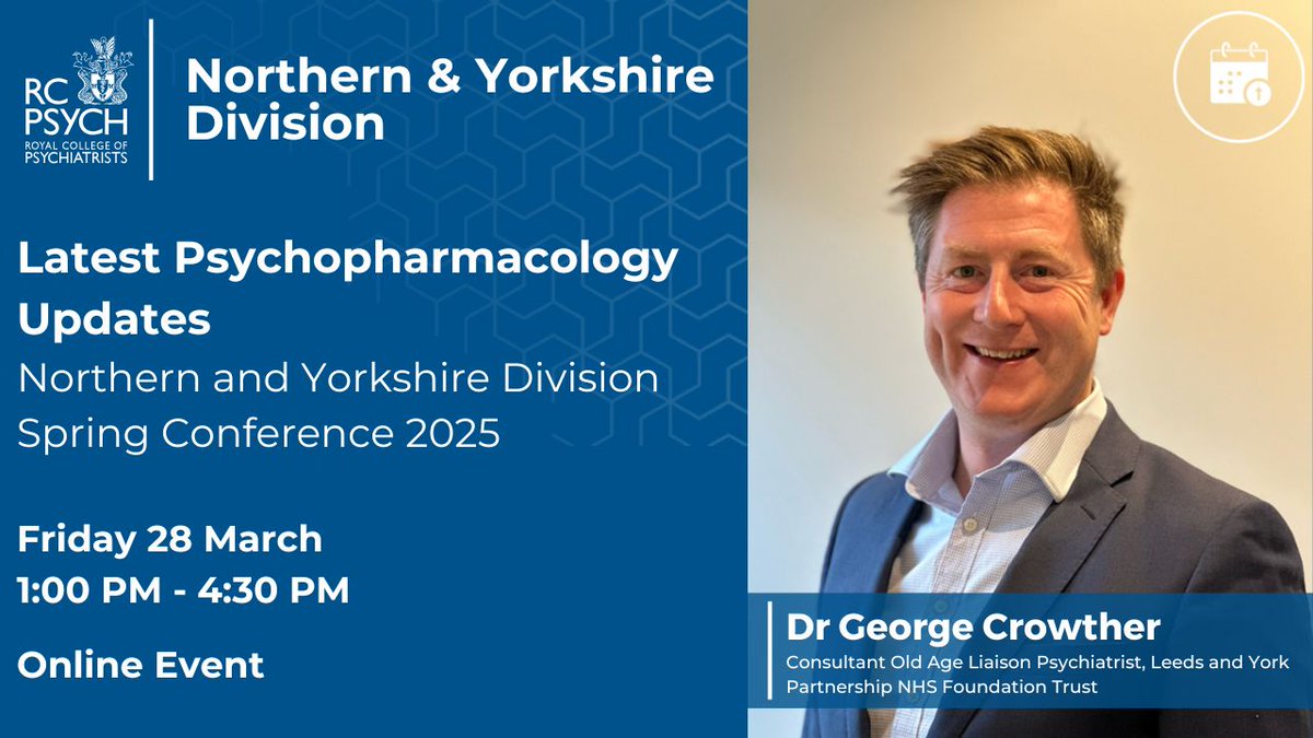 Join us at the Latest Psychopharmacology Updates - Northern and Yorkshire Division Spring Conference 2025! Dr. George Crowther will discuss the latest in Alzheimer’s management. 
Sign up now: bit.ly/4gsSfNh 

<a href="/tardyons/">Niraj Ahuja</a> <a href="/Nodiyals/">Sunil Nodiyal</a>