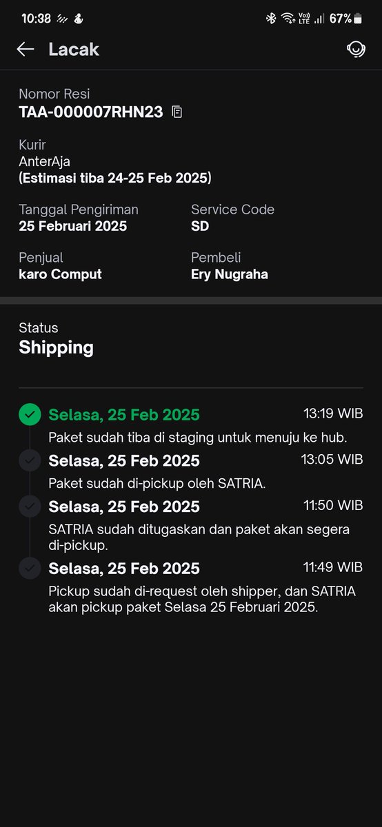 alexander_ery's tweet photo. @AnterajaCare sameday kyk gini? Jam 22.49 belum sampe, mana besok mau dipake.. status dr jam 13.19 stuck disitu ga update... ganti aja namanya jadi #entaraja https://t.co/nQUFcPtxuh
