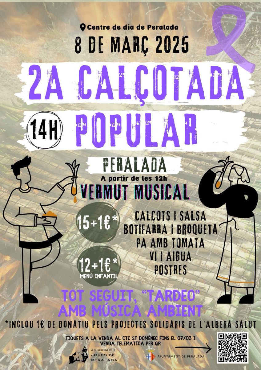 🗓️La Calçotada Popular d'enguany es celebrarà el pròxim dissabte dia 8 de març, Dia de la Dona!
📍Carrer Camí de la Garriga
🎟️Tiquets ja a la venda a entrades.peralada.cat, properament a Sant Domènec (en efectiu).
💜1 € destinat als Projectes Solidaris d’Albera Salut