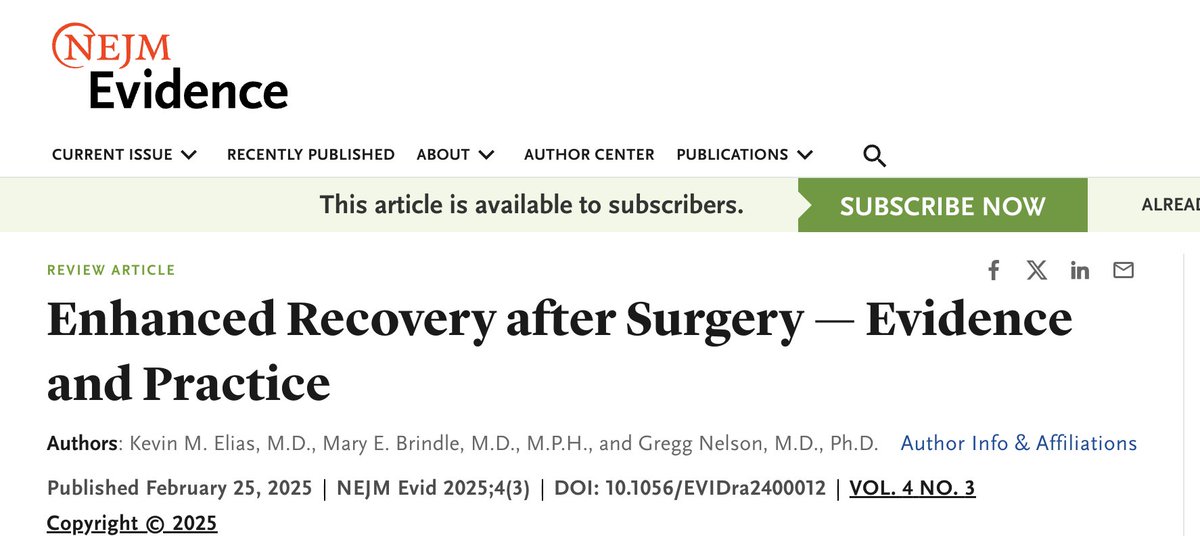 Mary Brindle (@maryebrindle) on Twitter photo What a great honour to contribute to this piece on the evidence and the implementation considerations for ERAS <a href="/ErasSociety/">ERAS® Society</a> and look to ERAS's future potential
with <a href="/GreggNelsonERAS/">Gregg Nelson</a> and Kevin Elias for <a href="/NEJMEvidence/">NEJM Evidence</a>
evidence.nejm.org/doi/full/10.10… What a great honour to contribute to this piece on the evidence and the implementation considerations for ERAS <a href="/ErasSociety/">ERAS® Society</a> and look to ERAS's future potential
with <a href="/GreggNelsonERAS/">Gregg Nelson</a> and Kevin Elias for <a href="/NEJMEvidence/">NEJM Evidence</a>
evidence.nejm.org/doi/full/10.10…