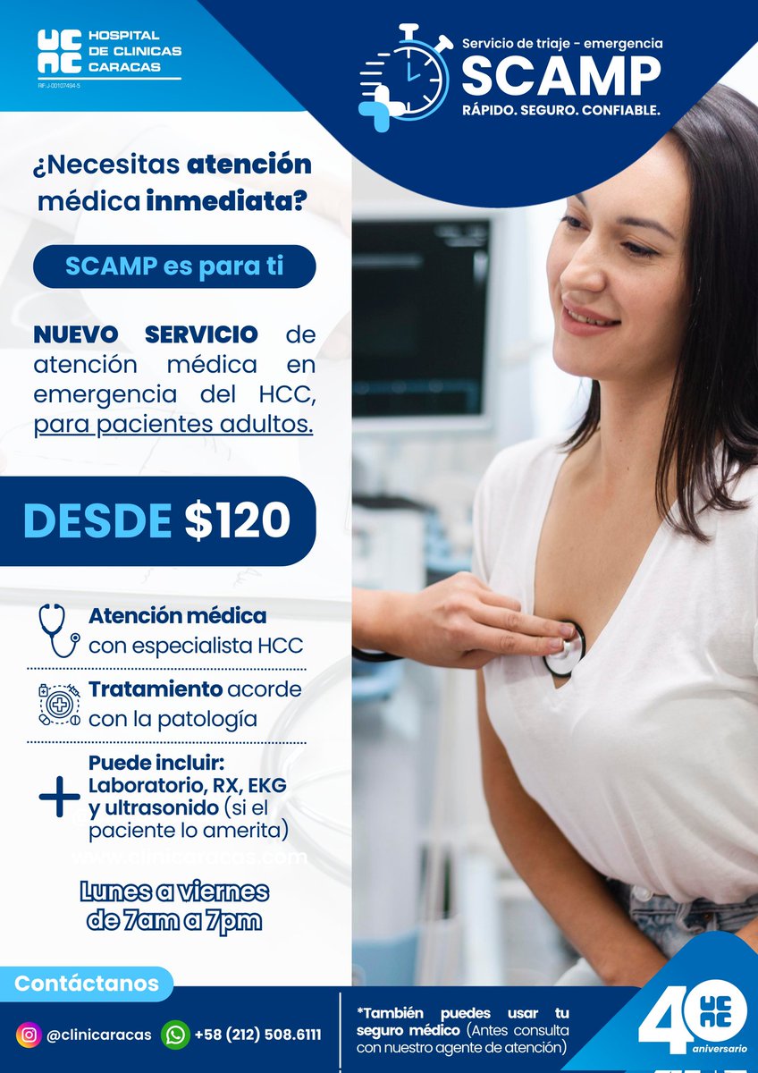 ¡Te presentamos SCAMP!
Servicio de Consulta y Atención Médica Prioritaria del HCC. 

Creado para esos pacientes adultos que requieren atención y tratamiento médico inmediato, sin ingresar a una emergencia.

Desde $120 te ofrecemos evaluación médica, rápida segura y confiable.
