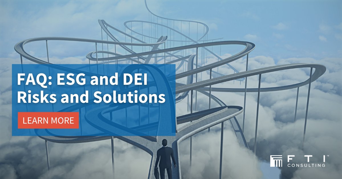 The spotlight is on #ESG and #DEI programs. A company’s next step in any direction is likely to be scrutinized. Here, our experts offer a #FAQ on risks and solutions for management teams and #boards to assess opportunities and a path ahead. Learn more: bit.ly/3QtnxsL