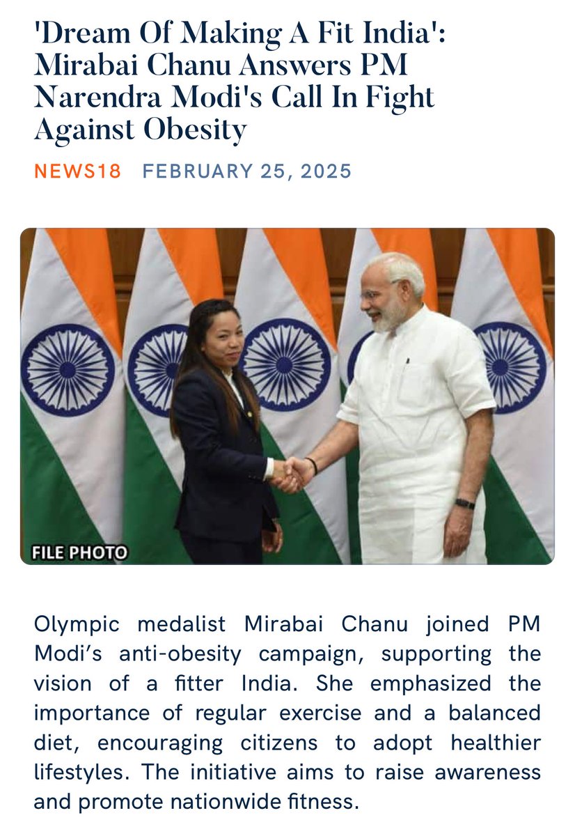 'Dream Of Making A Fit India': Mirabai Chanu Answers PM Narendra Modi's Call In Fight Against Obesity
 news18.com/sports/dream-o…

via NaMo App