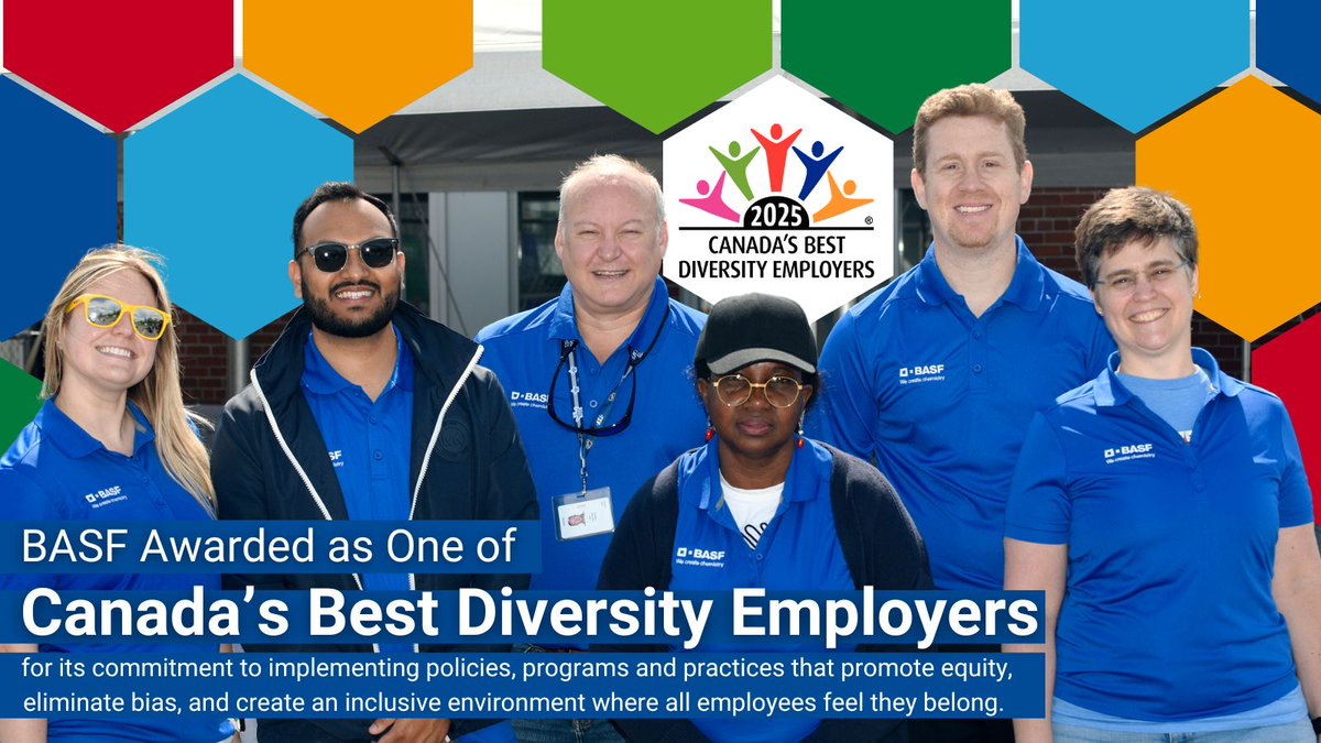 We’re proud to share that BASF has been named one of Canada’s Best Diversity Employers for the third year in a row for our dedication to fostering a workplace culture where employees feel valued &amp; that they #belongatBASF! Learn more at tinyurl.com/m5wp56ju
#DiversityEmployers