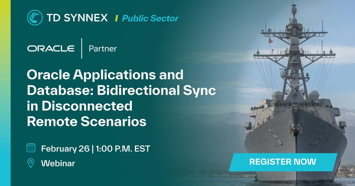 TD_SYNNEX_PS's tweet image. Disconnected operations? @USNavy &amp;amp; @USMarineCorps personnel can now use @Oracle &amp;amp; #Elire #bidirectionalsync solution to keep training &amp;amp; operational data updated. Join us tomorrow to enhance #missioneffectiveness. bit.ly/439lAsW #USNavy #USMarineCorps #Oracle