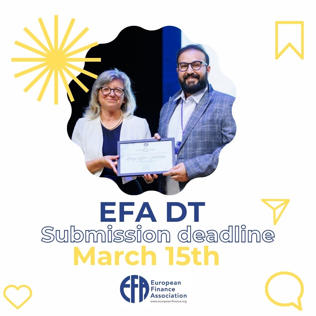 EFA DT
Only single-authored papers may be considered for the Doctoral Tutorial.
Co-authored papers will be rejected.
Papers which credit other authors or institutions will be rejected.