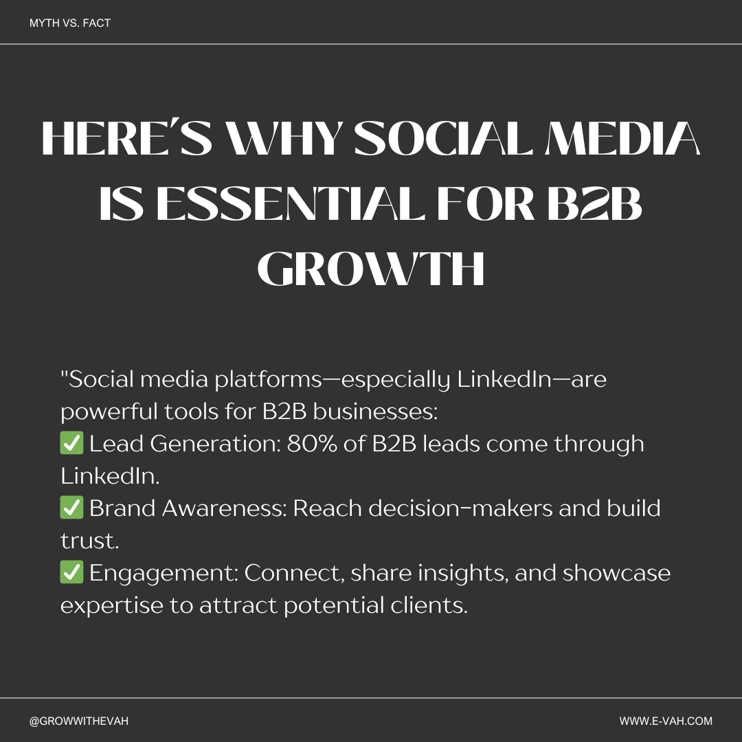 GrowWithEVAH's tweet photo. B2B success starts with social media! 🚀 Build relationships, share insights &amp; drive leads with the right strategy. DM us to get started!  

#B2BMarketing #LeadGeneration #SocialMediaForBusiness #B2BSuccess https://t.co/XdkTQqW6aM