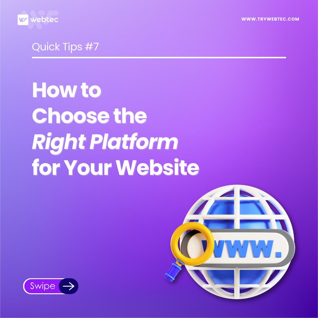Webtecwebagency's tweet image. Quick Tips #7: 🖥️ Choosing the right platform for your website is crucial for success! Whether it’s WordPress, Shopify, or something else, make sure it aligns with your goals and needs. 💡🚀 

#WebsiteTips #PlatformChoice #WebDesign #QuickTips #Webtec