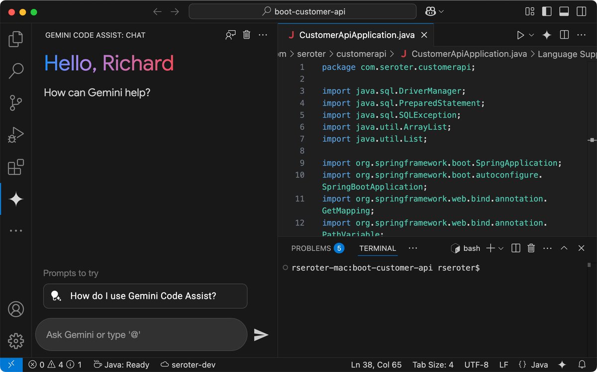 Richard Seroter (@rseroter) on Twitter photo 🚨 Gemini Code Assist is now free for individual use. No cloud account needed, virtually no usage limits. 128k token input.
This excellent IDE extension for Visual Studio Code and Jetbrains IDEs use Gemini 2.0 and compliments <a href="/googleaistudio/">Google AI Studio</a> in your AI toolbox.
Try it! 🚨 Gemini Code Assist is now free for individual use. No cloud account needed, virtually no usage limits. 128k token input.
This excellent IDE extension for Visual Studio Code and Jetbrains IDEs use Gemini 2.0 and compliments <a href="/googleaistudio/">Google AI Studio</a> in your AI toolbox.
Try it!
