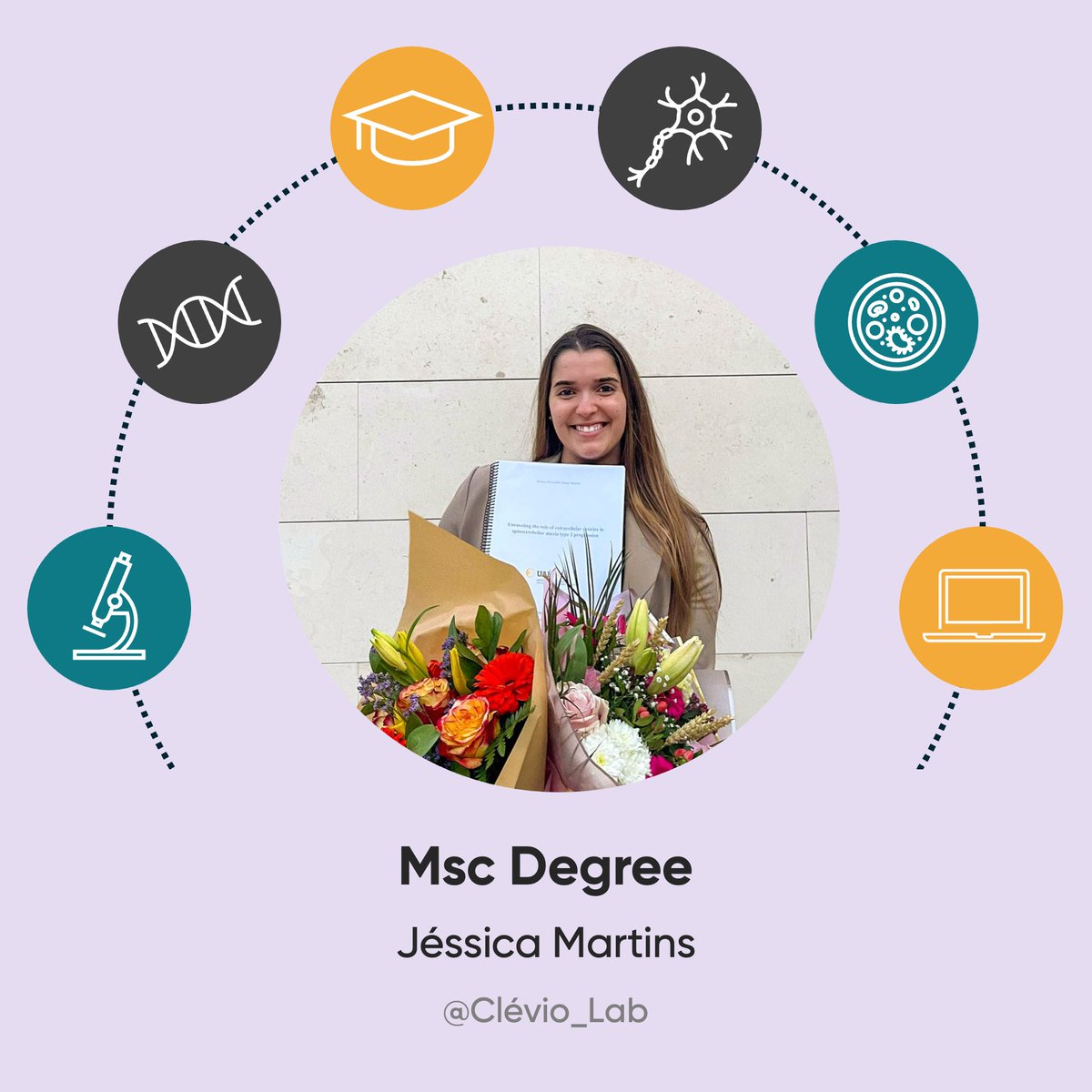 Clevio_Lab's tweet image. On the 29th of January, Jéssica Martins defended her MSc thesis, “Unraveling the role of extracelularvesicles in spinocerebellar ataxia type 2 progression ”, under the supervision of Clévio Nóbrega! 

#MScDefense #Neuroscience #GeneTherapy #FutureScientist #ScientificResearch
