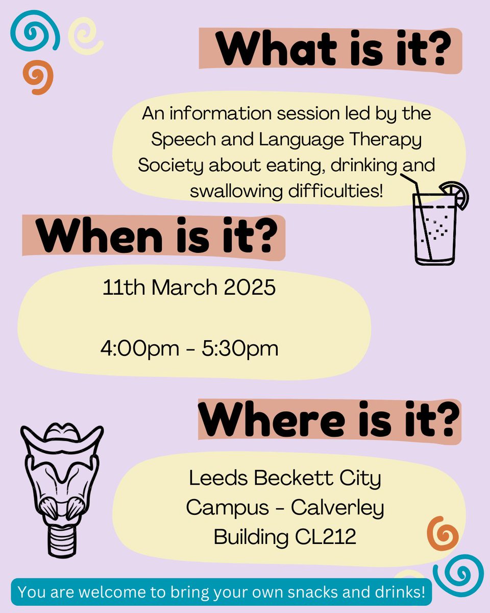 sltsocbeckett's tweet photo. In celebration of Nutrition and Hydration week, we are running a Dysphagia Information Session for healthcare students! ❤️‍🩹

Improve MDT working by learning from SLT students and our lecturer!
 
To register your interest, click the Google Forms link in our bio 🤩

#MDT #NHWeek https://t.co/D6wUkAdshr