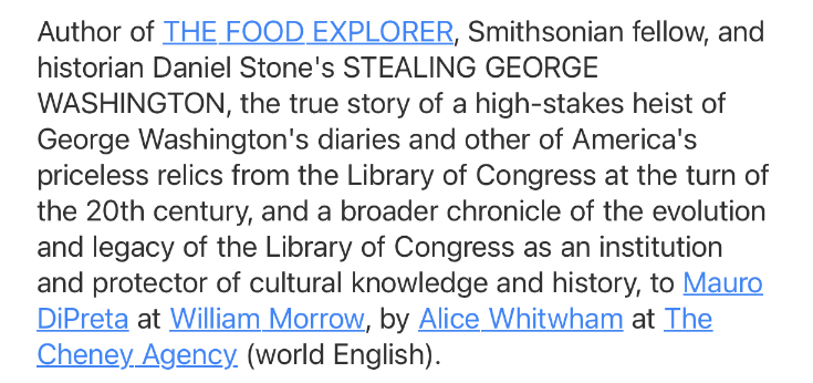 It's finally public. Happy to announce my next book, a wild (and true) heist tale from the Library of Congress, an institution I've always loved. Already knee deep researching and writing this one — it's a fun story.