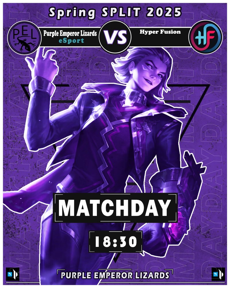 Ab jetzt ist jedes Match bei unseren #EsportLizards spannend. Jeder Win zählt, um herauszufinden, wer in die Playoffs kommt.

🆚: <a href="/HyperFusionLoL/">Hyper Fusion</a> 
⏰: 18:30 Uhr 25.02.25
🎙️: <a href="/funwithflagsLuL/">Oliver</a> 
📺: ttv/Purple_Emperor_Lizards

#PELHF