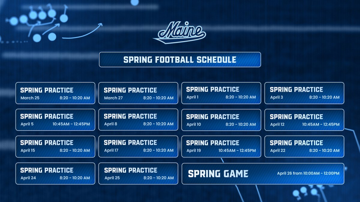 Spring forward and join us at Alfond Stadium for our Spring Practice sessions!

Spring Game - April 26 🗓

Details: tinyurl.com/mr24ma68

#BlackBearNation | ⬆️