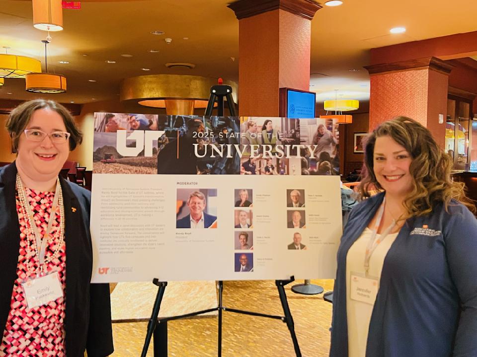 Last week, Drs. Jennifer Richards and Emily Paskewitz presented at the UT Grand Challenges Summit. 
Dr. Richards and coauthors shared their work on introducing 4-H members to generative AI. Dr Paskewitz and her team presented on Tennessee farm stress and mental health management.