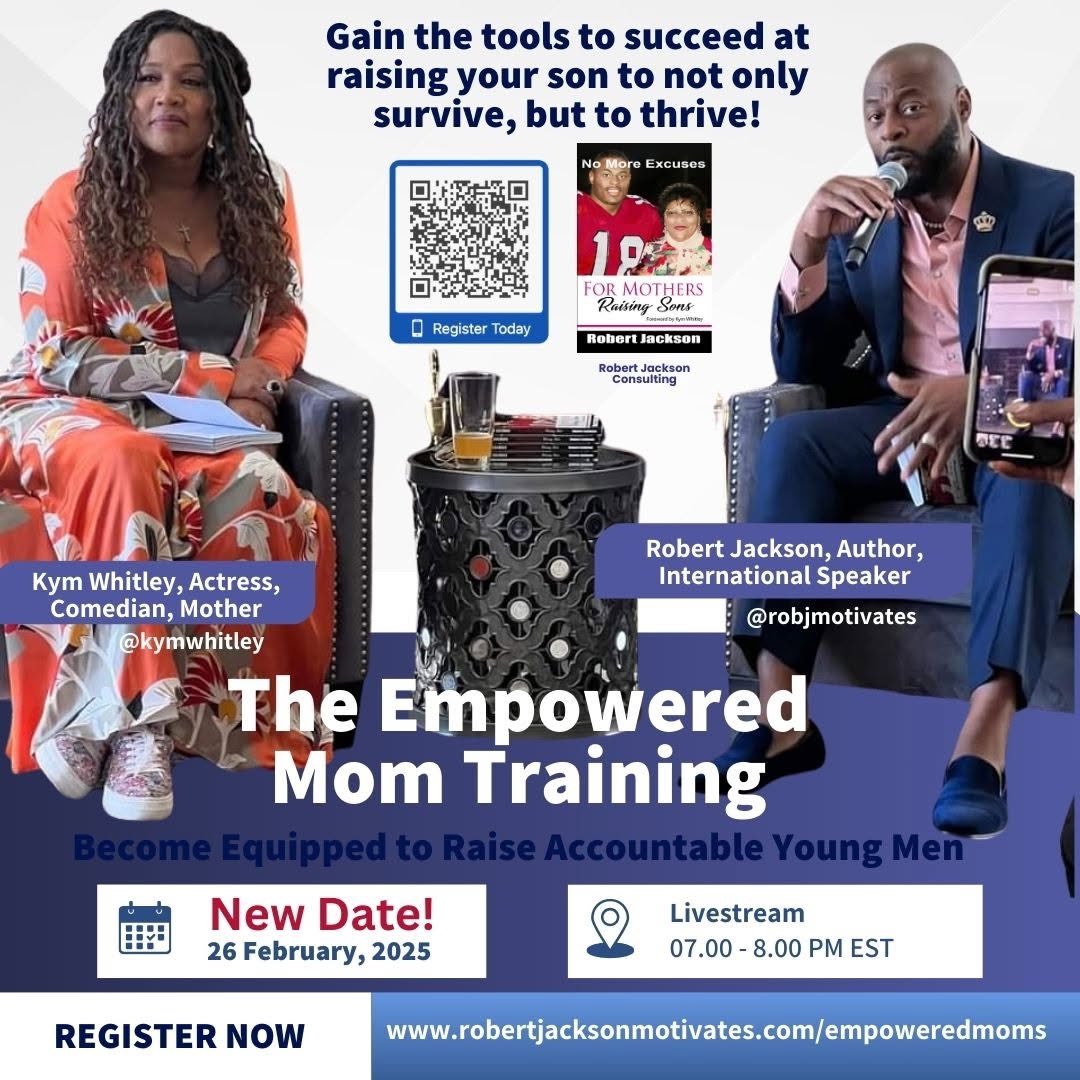 Dr. Avis Williams (@dravisw) on Twitter photo Calling all Boy Moms!  You don’t want to miss this.  Step into your power with the amazing Robert Jackson and Kym Whitley as they share tools to support our young men to thrive and not just survive! It will be time well spent. Please share! Calling all Boy Moms!  You don’t want to miss this.  Step into your power with the amazing Robert Jackson and Kym Whitley as they share tools to support our young men to thrive and not just survive! It will be time well spent. Please share!