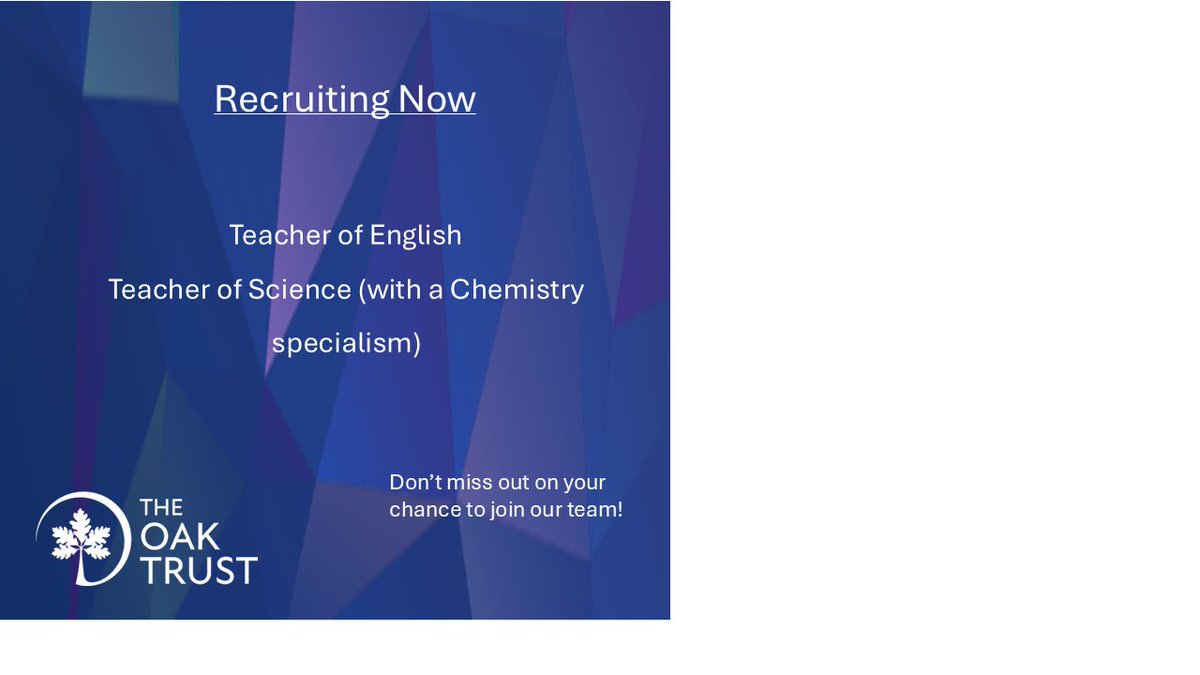 North Chadderton School are currently looking to appoint a highly motivated and committed Teacher of English and Teacher of Science with a Chemistry specialism

To find out more information, follow the link below,

lnkd.in/d66MdrHP