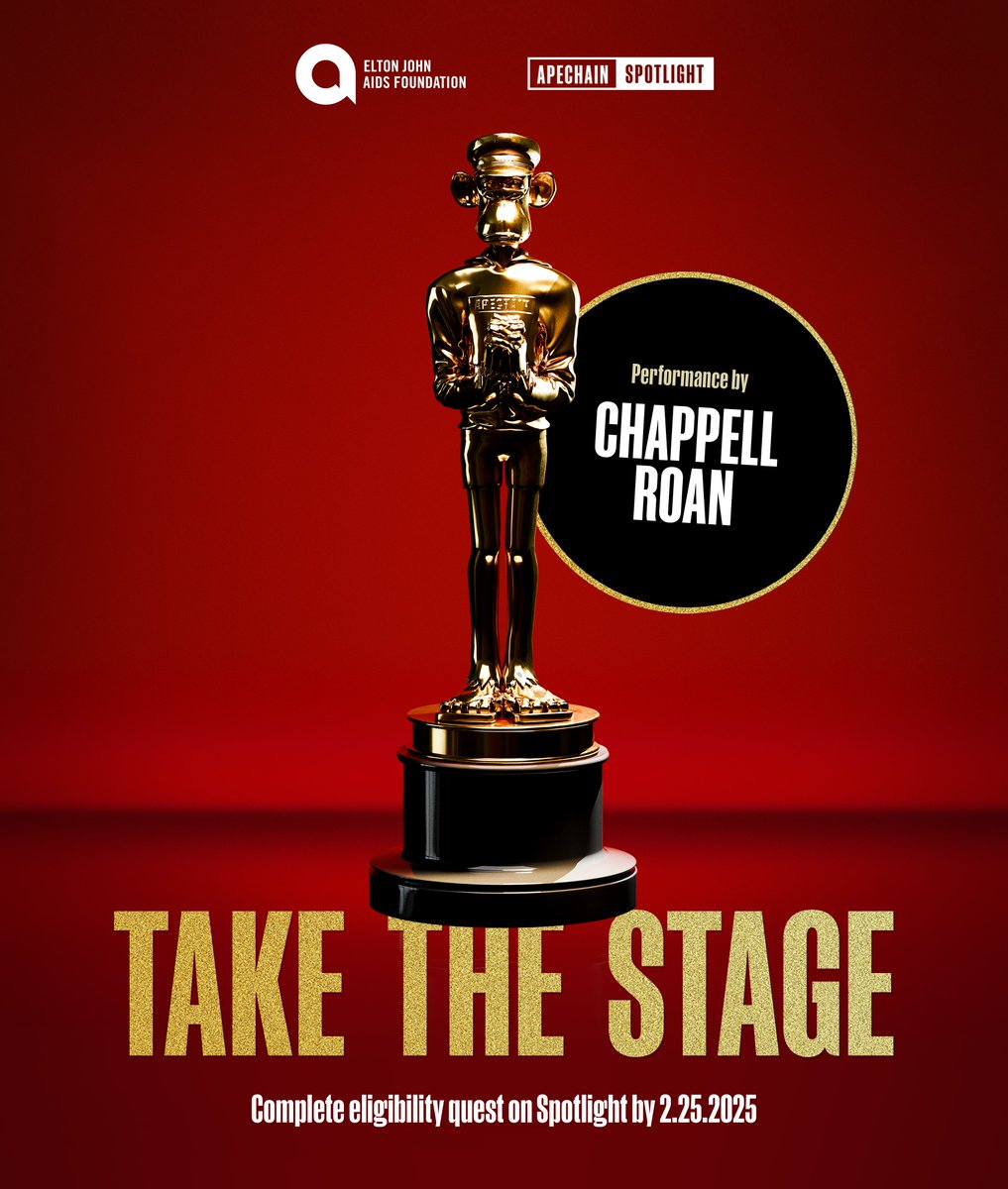 Ready to walk the red carpet ON APECHAIN?

Rank in the Top 1000 on Spotlight and finish the eligibility quest today for a chance to earn VIP tickets for you and a +1 to enjoy the Elton John AIDS Foundation OSCARS Viewing Party, with an exclusive performance by <a href="/ChappellRoan/">Chappell Roan</a>.