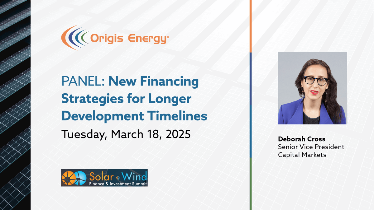 Origis_Services's tweet photo. Don't miss Deborah Kross, Senior Vice President Capital Markets for Origis Energy, on the panel, “New Financing Strategies for Longer Development Timelines,” March 18 during Infocast’s 2025 Solar + Wind Finance &amp; Investment Summit.

https://t.co/EeELh00PH4 https://t.co/0Wkj1toORT