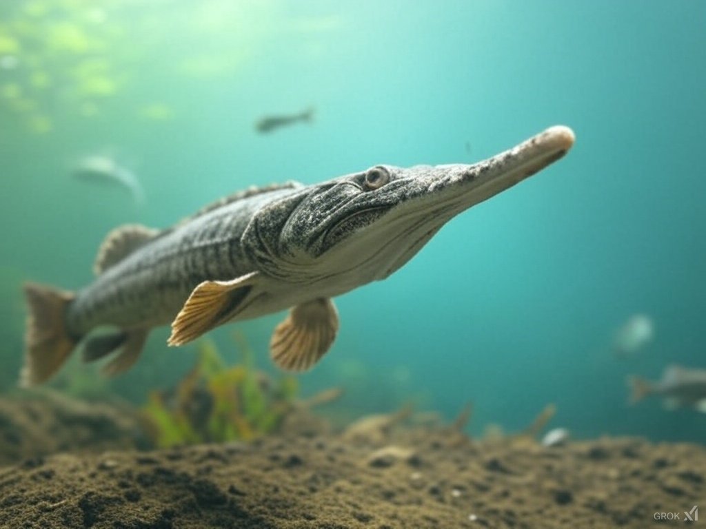 This living fossil, the alligator gar (Atractosteus spatula) is a fascinating and impressive fish that originates from North America, mainly from the Mississippi River basin and adjacent areas, its Ganoid scales are so durable that they could find application in the industry
