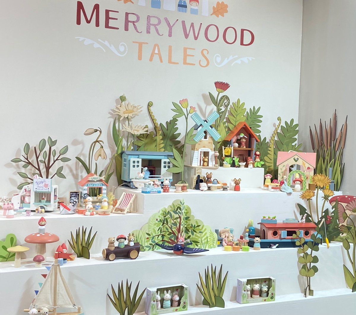 This is Merrywood Tales, part of the Tender Leaf wooden toy brand.
So beautiful, unique and sustainably manufactured in Indonesia. There is nothing like this in the world.  ThreadBear Design are feeling proud to have designed this bestselling children's collection in the UK.