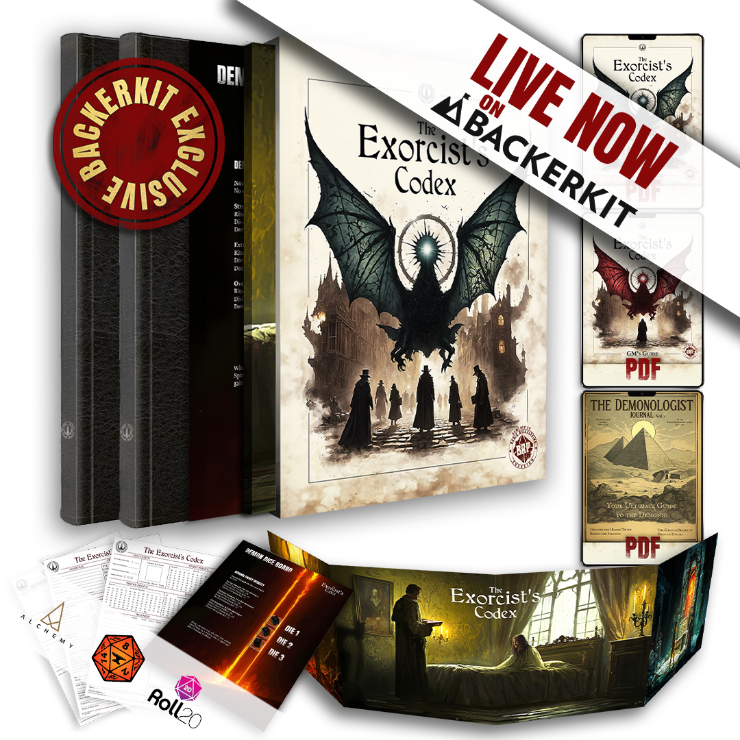 🔥 The Exorcist’s Codex is LIVE! 🔥
FREE rewards unlocking now!
12 Professions 🕯️ 300+ Player pages 📖 200+ GM Guide 📜⚡ Handcrafted Talismans &amp; more!
Don’t miss Early Bird offers!
Join now →  backerkit.com/c/projects/two…

#Cthulhu #rpg #TTRPGs #Lovecraft #horror
