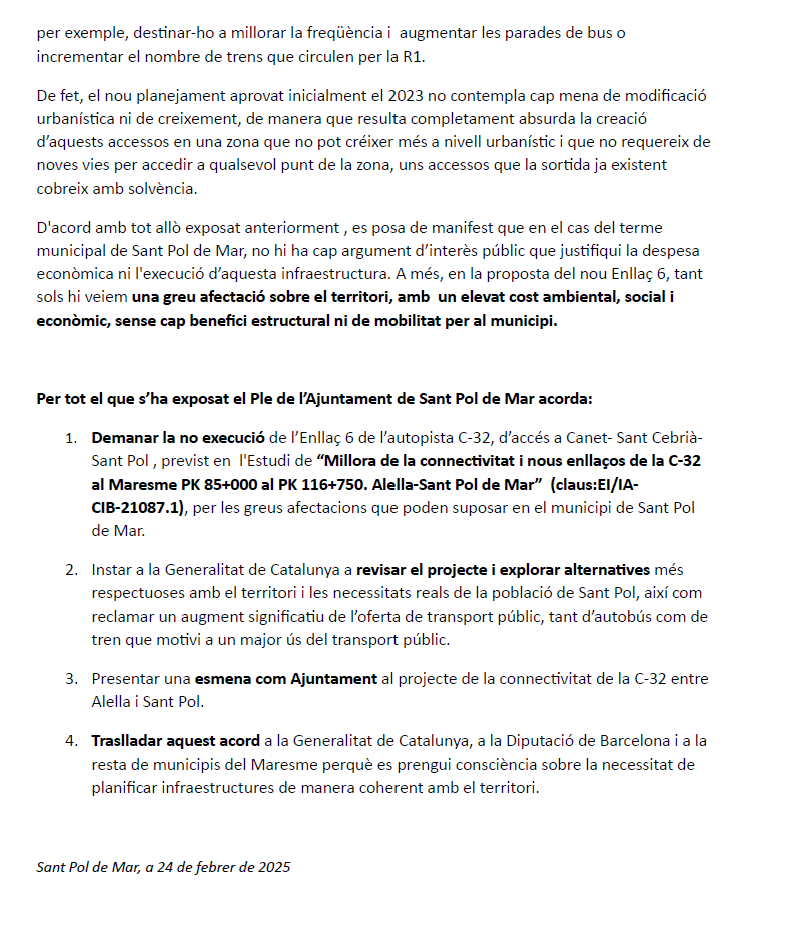 CEACanet's tweet photo. 📢Bones notícies!!
El Ple de l'Ajuntament de Sant Pol avui va dir NO a la nova sortida de la C32
❌ No és necessària 🤔
❌ Destrossaria espais agraris i naturals imprescindibles 🌳🐦🍓
❌ És una despesa de diners públics injustificable💸
Ei! @ajcanetdemar , diem NO???
La moció⬇️ https://t.co/wVuGDYGhKR