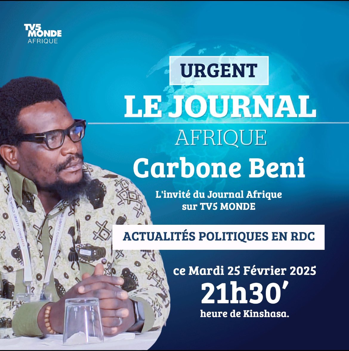 ICONIARDC's tweet photo. @Icone_Carbone , DE de @ICONIARDC et figure emblématique de l’engagement citoyen, sera reçu, ce soir, au journal Afrique sur @TV5MONDE , pour un décryptage de l’actualité politique en RDC, notamment sur les questions de bonne gouvernance et de gestion de la crise sécuritaire… https://t.co/yiC8E1zTV2