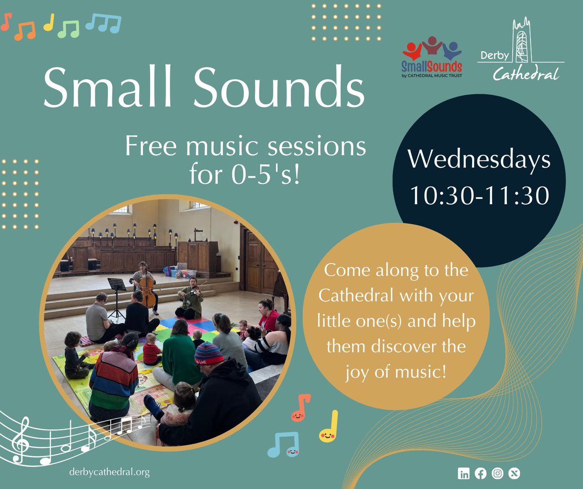 Small Sounds continues tomorrow morning. Do come along to this fun, action packed session, where you and your little ones can experience the wonder of music.

Booking recommended at ticketsource.co.uk/derbycathedral…