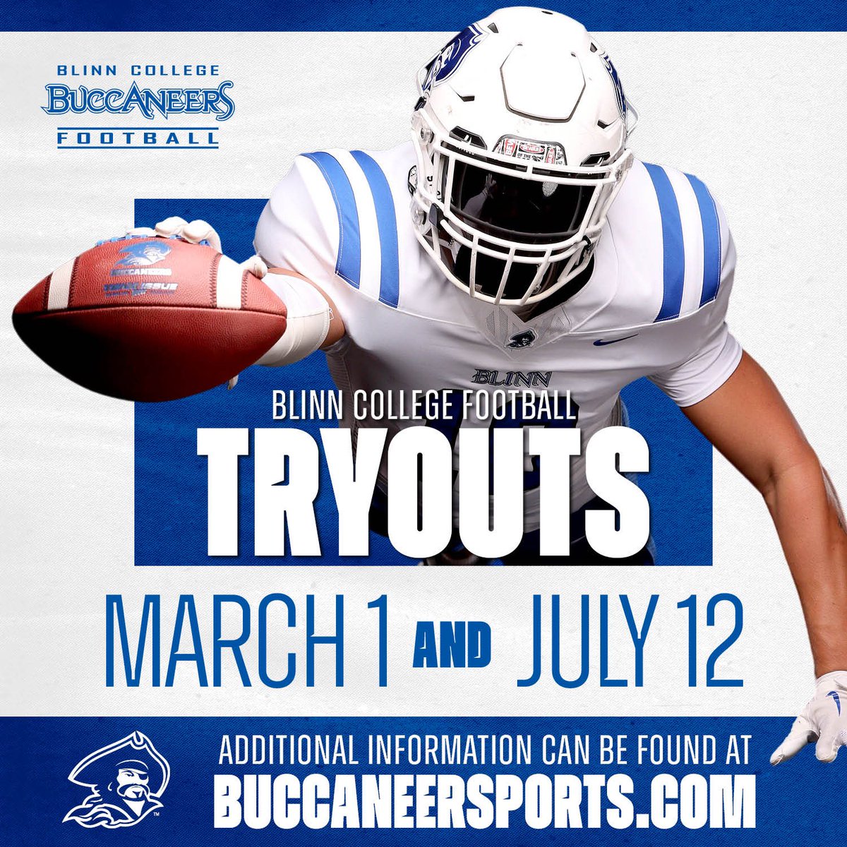 📢📢📢 Blinn Football Tryout
📆 March 1
📍Cub Stadium Brenham TX